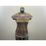 Lavon Women's All Over Print T Shirt Size Medium Polyester Blend Blue Orange Tee