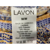 Lavon Women's All Over Print T Shirt Size Medium Polyester Blend Blue Orange Tee