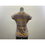 Lavon Women's All Over Print T Shirt Size Medium Polyester Blend Blue Orange Tee