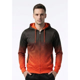 BENCH Men's Full Zip Hoodie Size Medium Orange Gray Patterned Long Sleeve Polyes