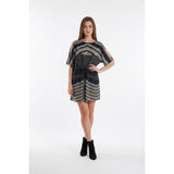 Le Chateau Women's Black Patterned Layered Dress Small Tie Waist Polyester