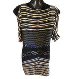 Le Chateau Women's Black Patterned Layered Dress Small Tie Waist Polyester