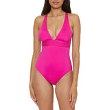 Trina Turk Womens 8 Monaco One Piece Swimsuit, Plunge Neck, Pink Parade NWOT