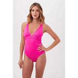 Trina Turk Womens 8 Monaco One Piece Swimsuit, Plunge Neck, Pink Parade NWOT