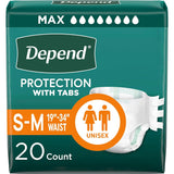 Depend Protection with Tabs  Maximum Absorbency  Small/Medium  20 Pack