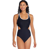 Speedo Swimsuit One Piece Racerback Cut Out Swimsuit Jaquard Black 10 NWT
