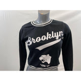 Ardene Women's Cropped Sweatshirt Size Medium Black Long Sleeve Brooklyn Crew Neck