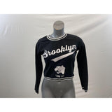 Ardene Women's Cropped Sweatshirt Size Medium Black Long Sleeve Brooklyn Crew Neck