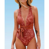 Cupshe Women's Floral V Neck Crisscross One Piece Swimsuit Medium