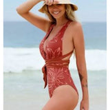 Cupshe Women's Floral V Neck Crisscross One Piece Swimsuit Medium