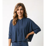 Supre Women's Cropped Hooded Top Size Large Blue Short Sleeve Polyester Blend