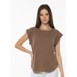 Yessica Women's Medium Brown Sleeveless Round Neck Back Split Blouse Top