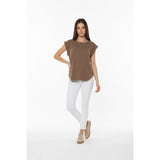 Yessica Women's Medium Brown Sleeveless Round Neck Back Split Blouse Top