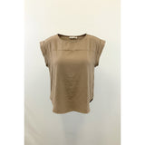 Yessica Women's Medium Brown Sleeveless Round Neck Back Split Blouse Top