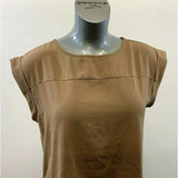 Yessica Women's Medium Brown Sleeveless Round Neck Back Split Blouse Top
