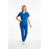 WonderWink Women's V Neck Scrub Top Size Small Blue Green Short Sleeve Polyester Blend NEW