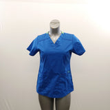 WonderWink Women's V Neck Scrub Top Size Small Blue Green Short Sleeve Polyester Blend NEW