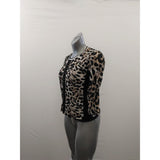 Gerry Weber Cheetah Print Blouse Women's Size 10  Round Neck 3/4 Sleeve Beaded Flowers