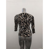 Gerry Weber Cheetah Print Blouse Women's Size 10  Round Neck 3/4 Sleeve Beaded Flowers
