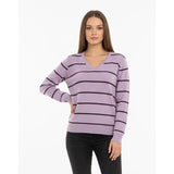 Sunice Women's V-Neck Long Sleeve Striped Wool Sweater Size Small -New