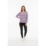 Sunice Women's V-Neck Long Sleeve Striped Wool Sweater Size Small -New