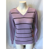 Sunice Women's V-Neck Long Sleeve Striped Wool Sweater Size Small -New
