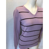 Sunice Women's V-Neck Long Sleeve Striped Wool Sweater Size Small -New