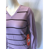 Sunice Women's V-Neck Long Sleeve Striped Wool Sweater Size Small -New