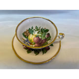 Royal Grafton Teacup Saucer Set Fine Bone China England Fruit Pattern pale pink