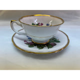 Royal Grafton Teacup Saucer Set Fine Bone China England Fruit Pattern pale pink