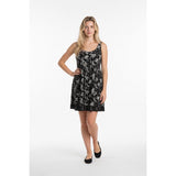 Bluenotes Women's Tank Dress Size XS Black White Floral Rayon Crochet Hem Dress