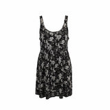 Bluenotes Women's Tank Dress Size XS Black White Floral Rayon Crochet Hem Dress