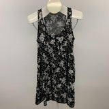 Bluenotes Women's Tank Dress Size XS Black White Floral Rayon Crochet Hem Dress
