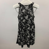 Bluenotes Women's Tank Dress Size XS Black White Floral Rayon Crochet Hem Dress