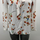 Forever 21 Women's Blouse Medium White Floral tie neck Polyester
