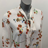 Forever 21 Women's Blouse Medium White Floral tie neck Polyester