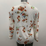 Forever 21 Women's Blouse Medium White Floral tie neck Polyester