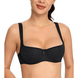 Lemorosy Balconette Bra Push Up Lightly Padded Wide Straps Underwire Black 32C