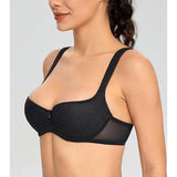 Lemorosy Balconette Bra Push Up Lightly Padded Wide Straps Underwire Black 32C