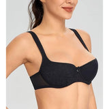 Lemorosy Balconette Bra Push Up Lightly Padded Wide Straps Underwire Black 32C