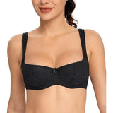 Lemorosy Balconette Bra Push Up Lightly Padded Wide Straps Underwire Black 32C