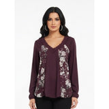 Sandra Vandette Women's L long sleeve v-neck burgundy lace floral