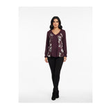 Sandra Vandette Women's L long sleeve v-neck burgundy lace floral