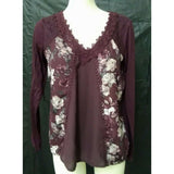 Sandra Vandette Women's L long sleeve v-neck burgundy lace floral