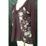 Sandra Vandette Women's L long sleeve v-neck burgundy lace floral