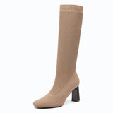 NEWBELLA Women's 8 Knee High Stretch Fit Boots with Block Heels NEW