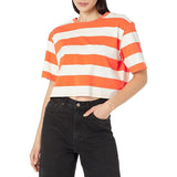 The Drop Women's Sydney Short-Sleeve Cropped Crewneck T-Shirt Large Orange White