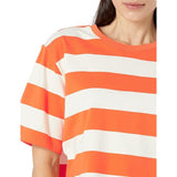 The Drop Women's Sydney Short-Sleeve Cropped Crewneck T-Shirt Large Orange White