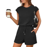 RANPHEE Womens Summer Rompers with Pockets Tie Back Black Medium NWT