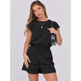 RANPHEE Womens Summer Rompers with Pockets Tie Back Black Medium NWT